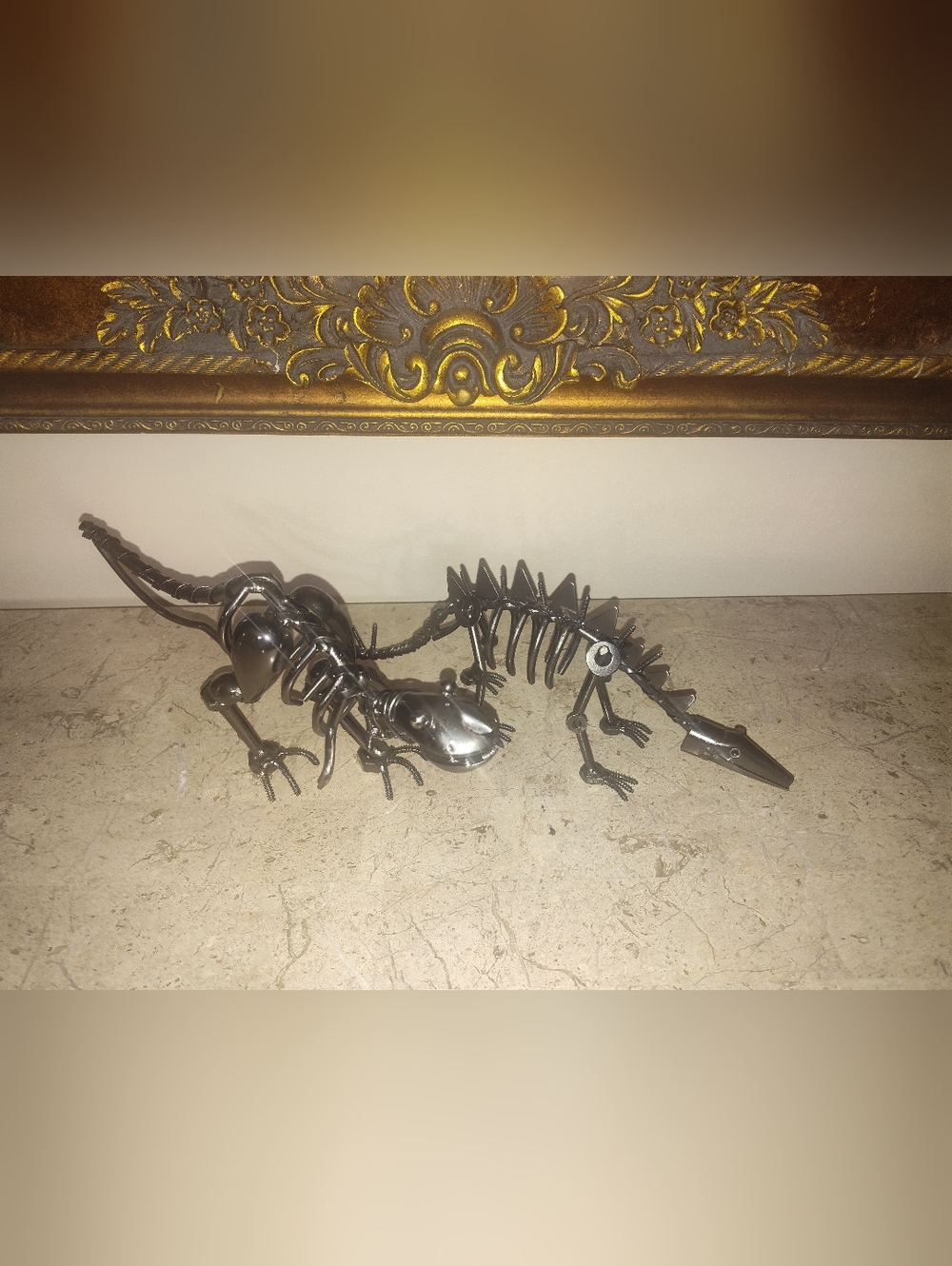 Recycled T-Rex/ Stegasoarus Dinosaur Metal Chrome Finish. 9"X 12"